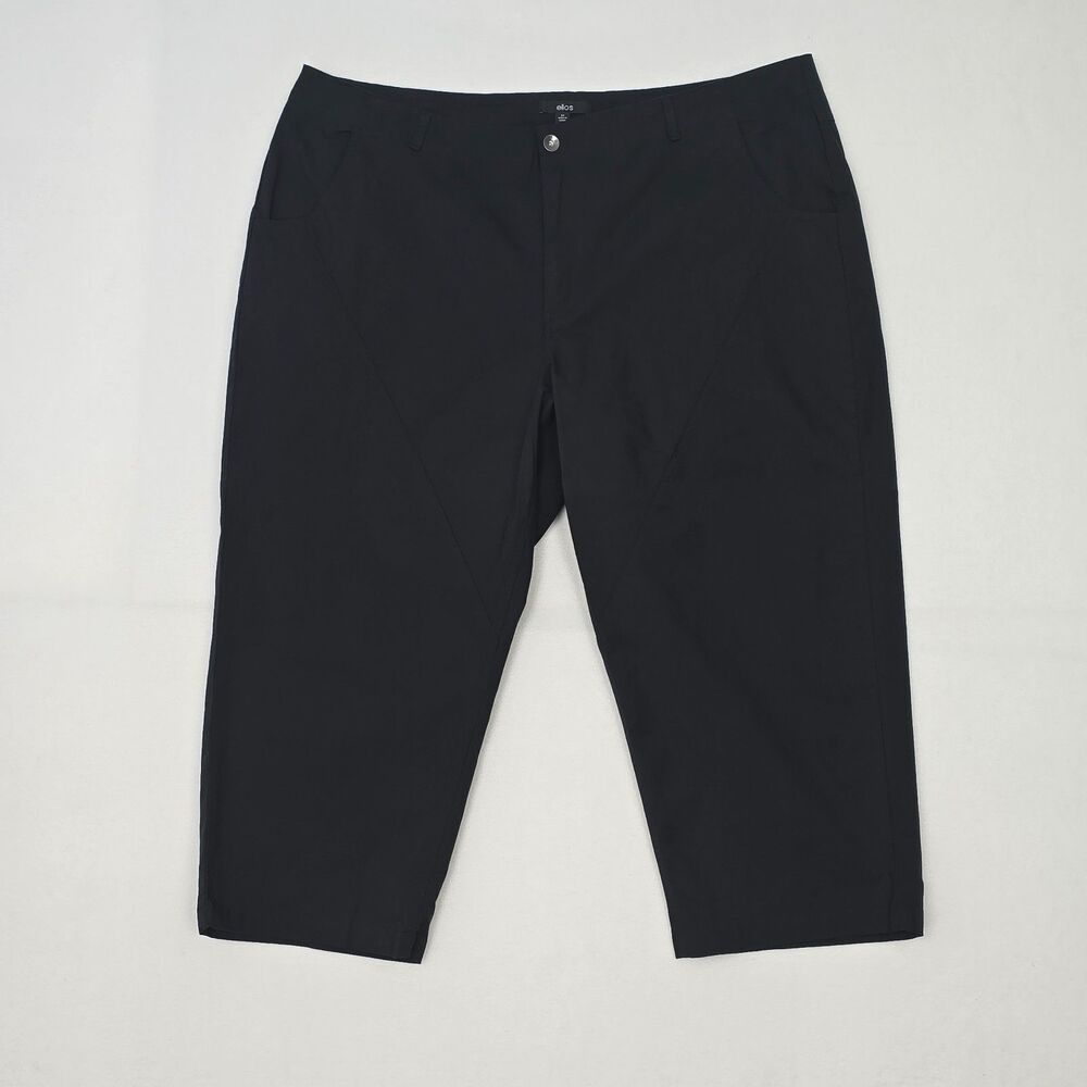 Ellos Women’s Size 24 Black Stretch Cotton Capri Cropped Pants Seamed Pockets